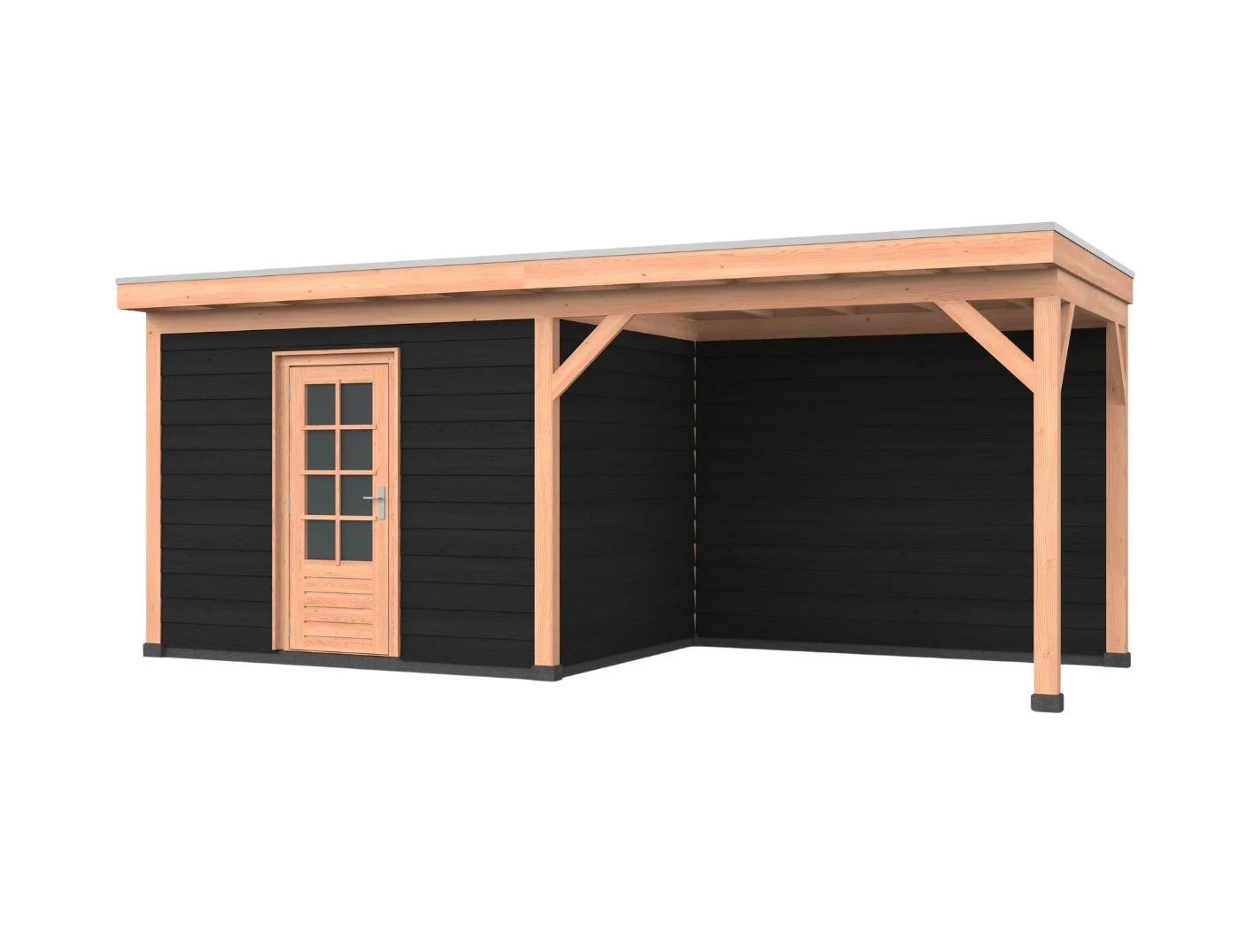 Douglas overkapping, 600 x 300, met schuur en achterwand, Westwood Comfort Zwart - Afbeelding 1